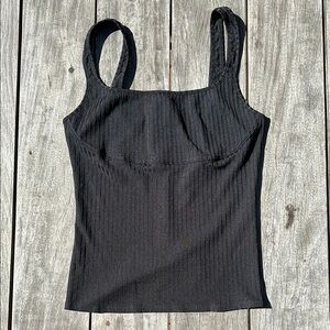 Fleur du Mal Black Ribbed Tank Top